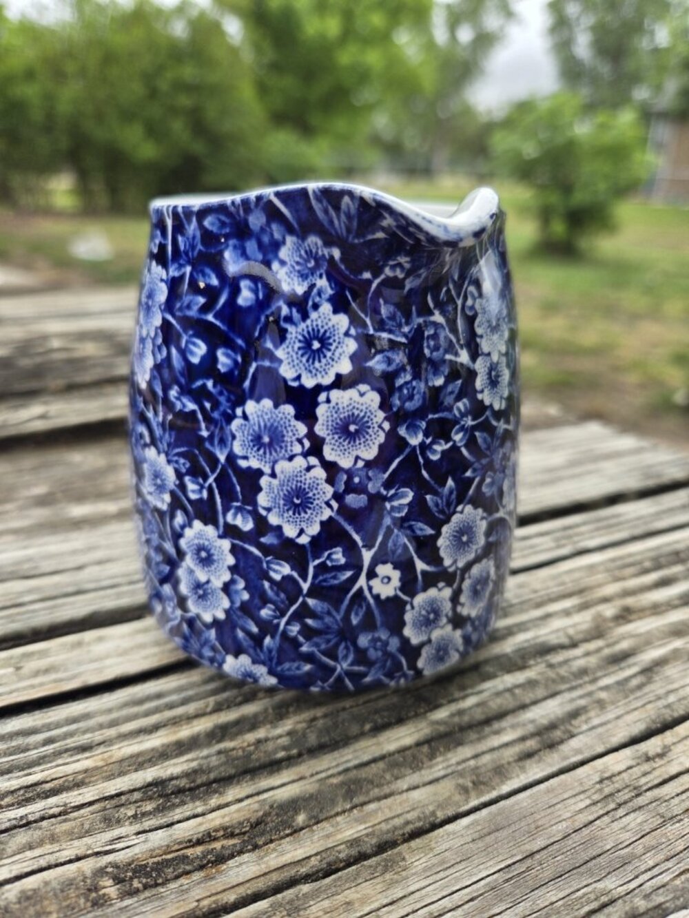 Vintage Cobalt Blue Floral Calico Crownford Creamer Jug Staffordshire England - Picture 4 of 12